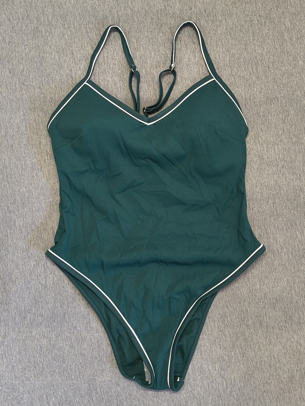 Shade & Shore Piping High‑Leg Extra‑Cheeky One‑Piece Swimsuit – Green L NWT